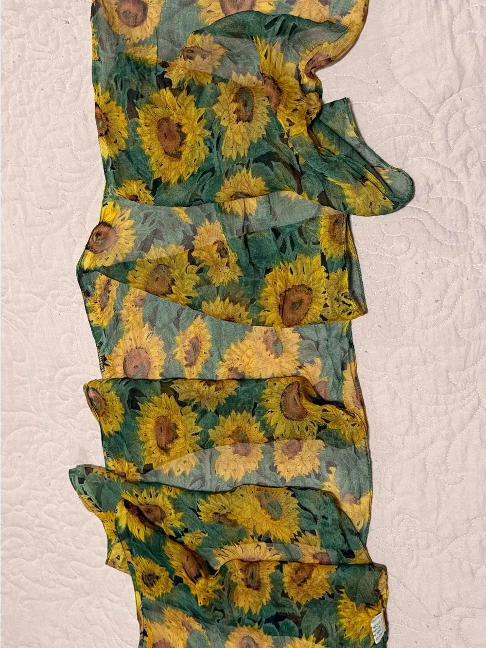 Sunflower Print Lightweight Scarf in Yellow and Green
